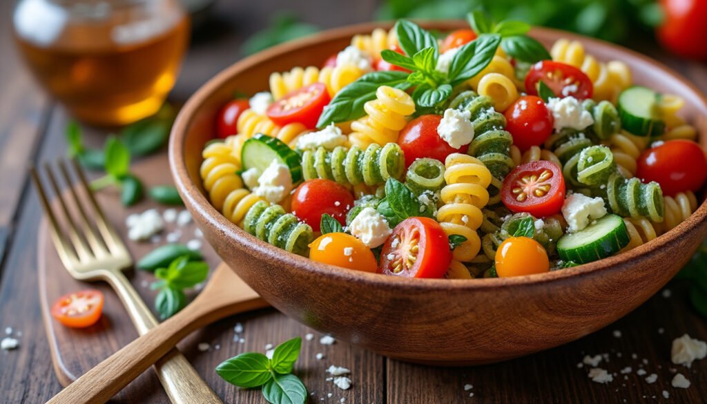 découvrez notre délicieuse salade de pâtes aux légumes croquants et au fromage fondant, parfaite pour une repas léger ou un accompagnement savoureux. idéale pour les journées ensoleillées, cette recette colorée combine fraîcheur et gourmandise.