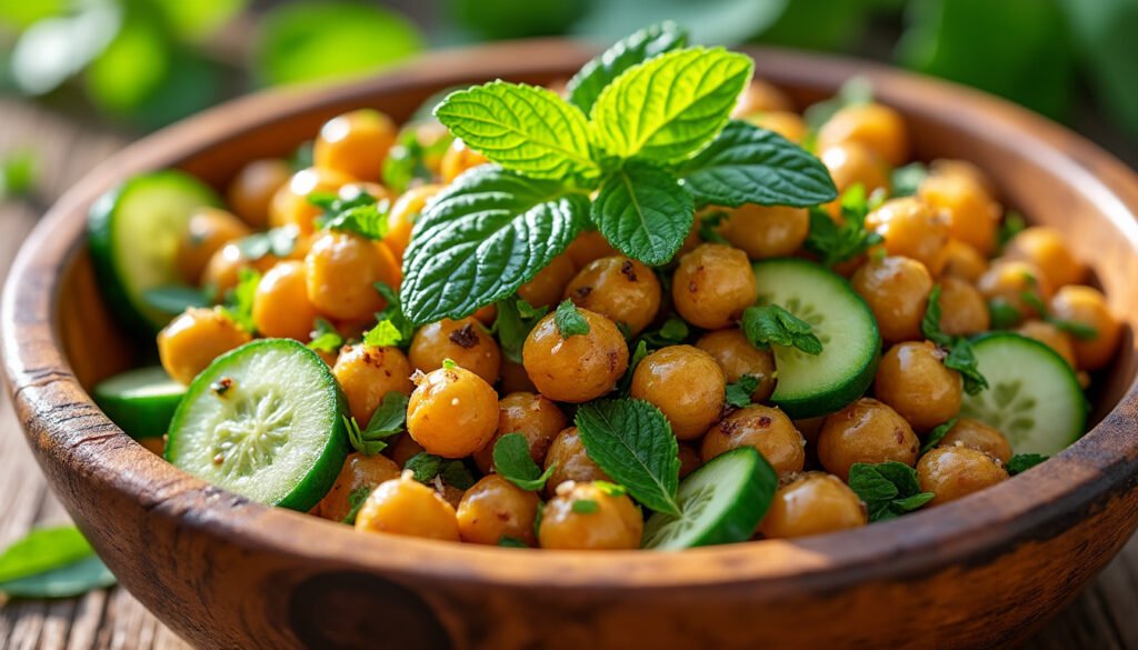 découvrez une délicieuse salade de pois chiches grillés, accompagnée de concombre croquant et de menthe fraîche. parfaite pour un repas léger et sain, cette recette allie des saveurs méditerranéennes pour ravir vos papilles. idéale en entrée ou en plat principal, elle apporte une touche de fraîcheur à vos repas estivaux.