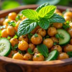 Salade de pois chiches grillés, concombre et menthe
