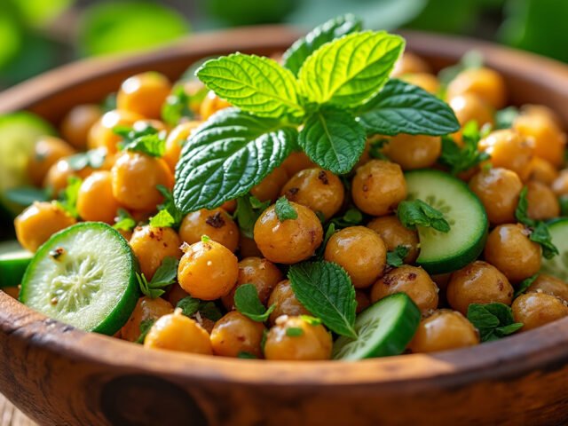 Salade de pois chiches grillés, concombre et menthe