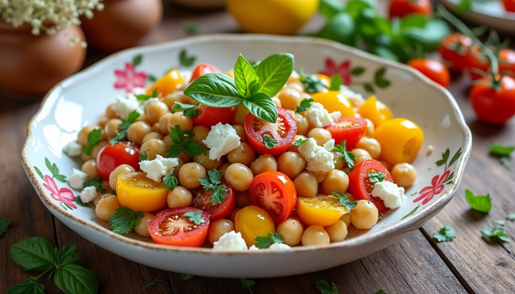 découvrez une recette savoureuse et colorée de salade de pois chiches, tomates et feta. parfaite pour un repas léger ou une entrée estivale, cette salade allie fraîcheur et nutrition, avec des ingrédients simples et délicieux. idéale pour impressionner vos invités ou pour un déjeuner rapide et sain.