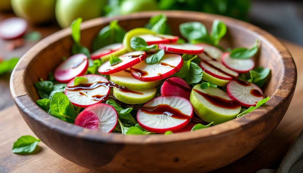découvrez une recette rafraîchissante de salade de radis croquants, de pommes juteuses et de vinaigre balsamique délicieux. parfaite pour accompagner vos repas ou en entrée légère, cette salade allie le croquant et le sucré pour émerveiller vos papilles.
