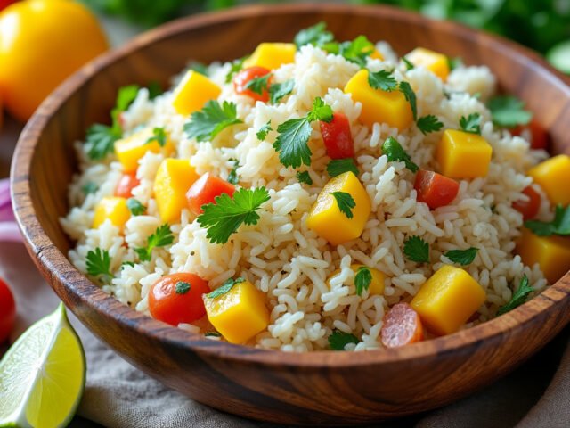 Salade de riz basmati, mangue et coriandre