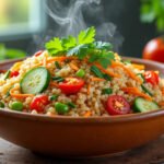Salade de riz complet et légumes croquants