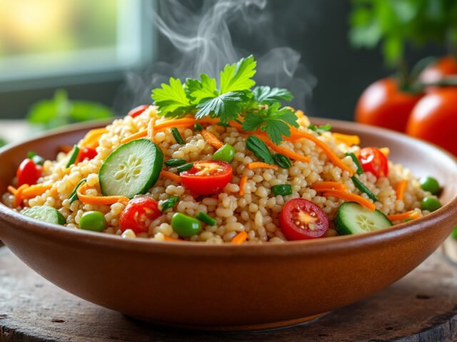 Salade de riz complet et légumes croquants