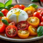 Salade de tomates cerises, burrata et huile d’olive
