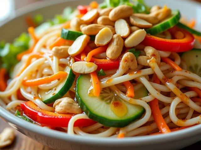 Salade de vermicelles de riz, cacahuètes et sauce soja