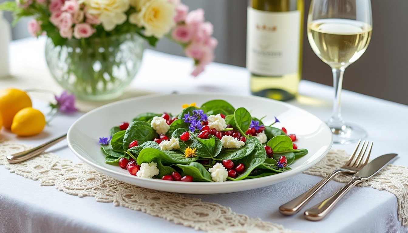 découvrez notre délicieuse salade d'épinards, feta et graines de grenade. un mélange parfait de saveurs fraîches et croquantes qui ravira vos papilles. idéale pour un repas sain, cette recette est riche en nutriments et facile à préparer. cliquez pour la recette complète !