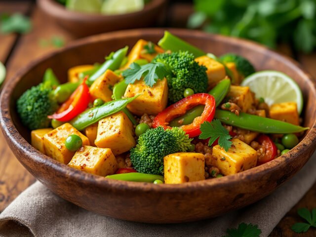 Sauté de tofu et légumes au curry jaune