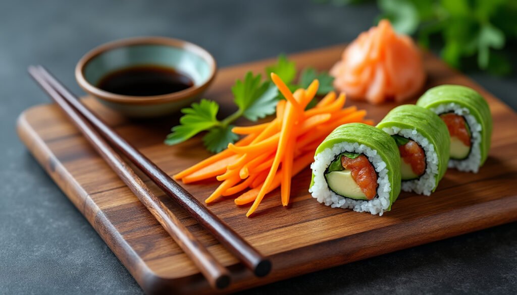 découvrez notre recette savoureuse de sushi végétarien aux avocats et carottes, un délice frais et coloré qui ravira vos papilles. parfait pour un repas léger ou une collation saine, ces rouleaux de sushi allient le croquant des légumes à la douceur de l'avocat. facile à préparer, idéal pour les amateurs de cuisine japonaise et les adeptes d'un mode de vie sain.