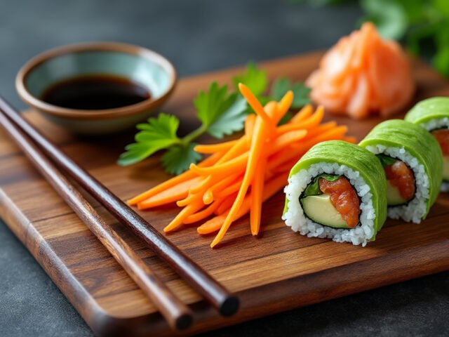 Sushi végétarien aux avocats et carottes