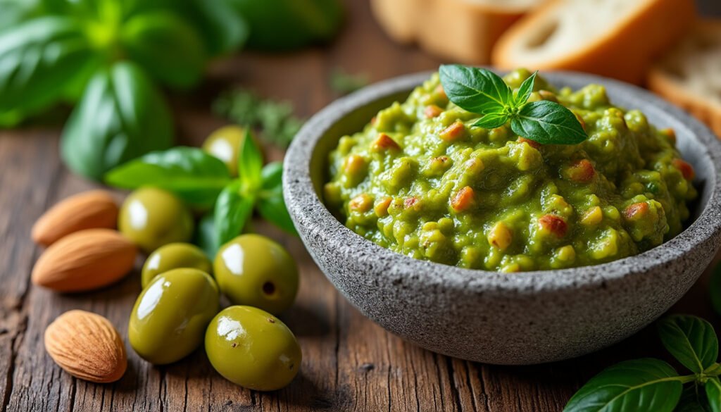 découvrez notre délicieuse tapenade verte aux amandes, un mélange savoureux d'olives, d'amandes et d'herbes parfumées. parfaite pour accompagner vos repas, en apéritif ou en tartinade, cette recette authentique ravira les amateurs de cuisine méditerranéenne.