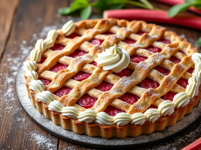 Tarte à la rhubarbe et crème vanille