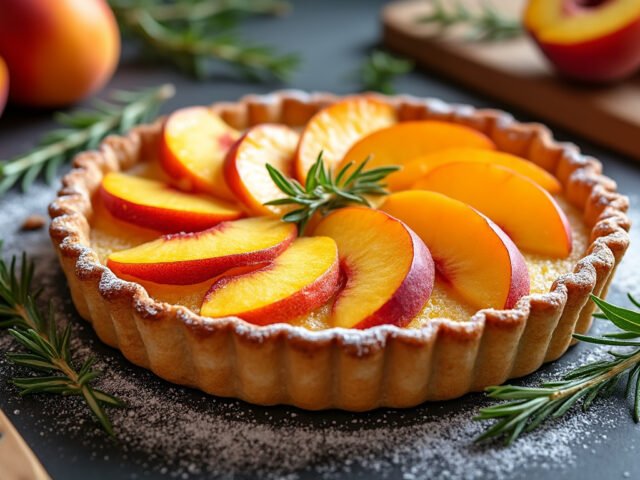 Tarte aux pêches et romarin