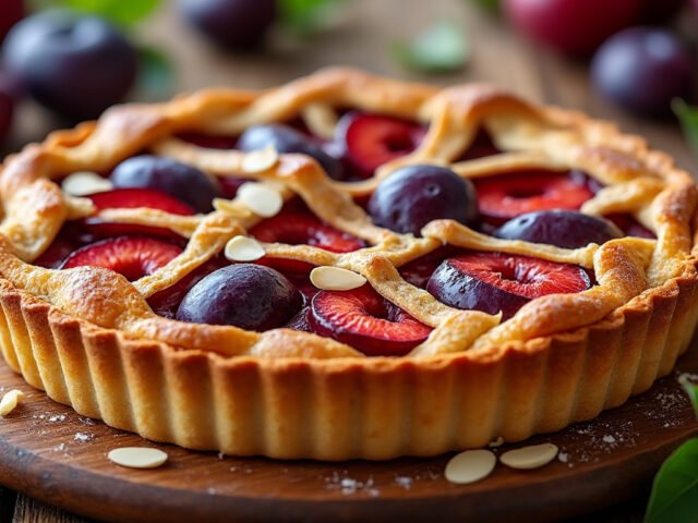 Tarte aux prunes et amandes effilées