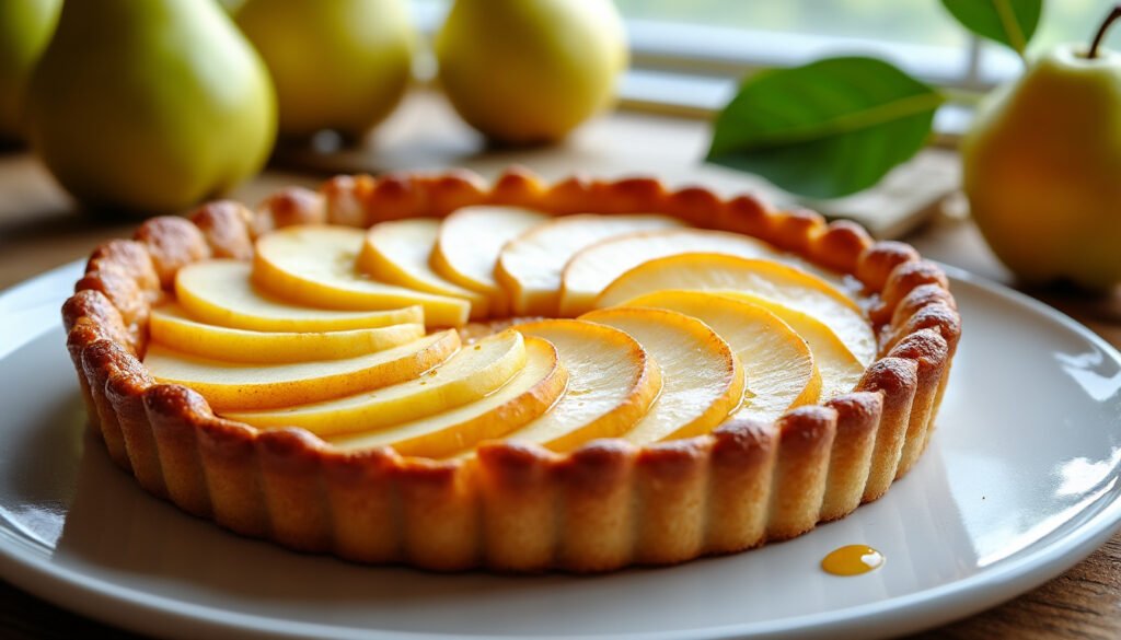 découvrez notre délicieuse tarte fine aux poires et miel, alliant la douceur des poires juteuses à la richesse du miel, le tout sur une pâte croustillante. un dessert léger et raffiné qui ravira vos papilles à chaque bouchée.