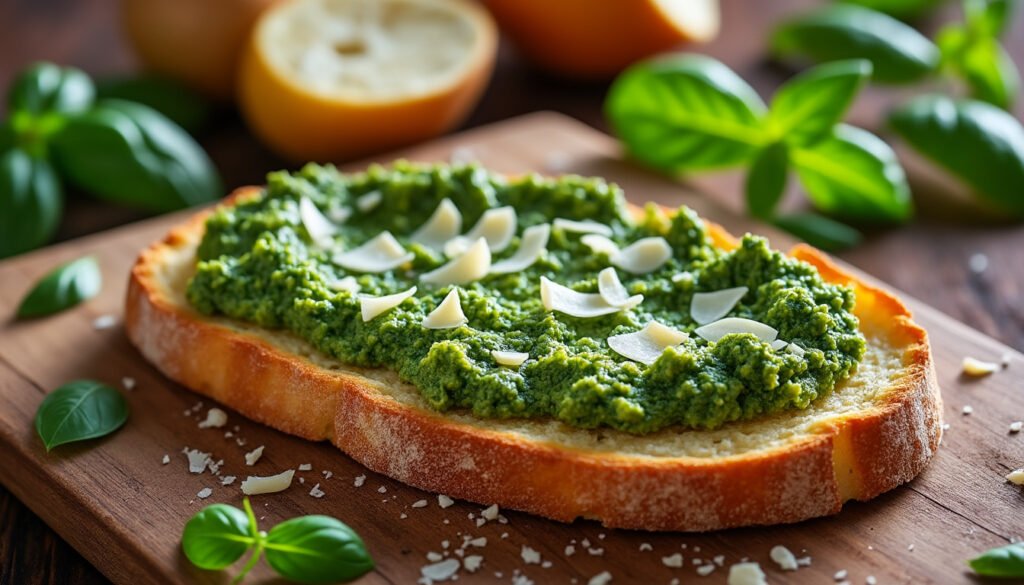 découvrez une délicieuse tartine au pesto et parmesan, alliant la fraîcheur des herbes à la richesse du fromage. idéale pour un apéritif ou un plat léger, cette recette facile à réaliser ravira vos papilles et celles de vos invités.