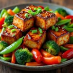 Tofu général tao avec légumes sautés