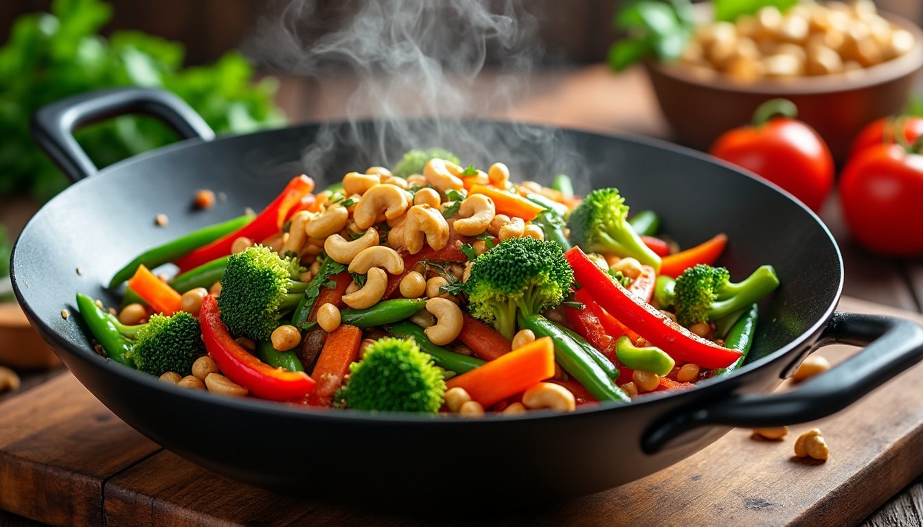 découvrez notre savoureux wok de légumes et noix de cajou, une recette saine et colorée qui apporte une touche d'exotisme à votre table. parfait pour un dîner léger ou un repas végétarien, ce plat allie croquant et douceur pour émerveiller vos papilles.
