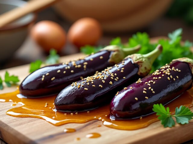 Aubergines rôties au miel et sésame