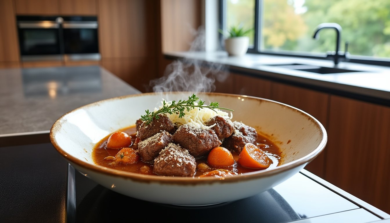 découvrez notre recette de bœuf bourguignon express au cookeo, idéale pour ceux qui souhaitent savourer ce plat traditionnel en un temps record. facile à préparer et regorgeant de saveurs, cette version rapide ravira vos papilles sans vous faire passer des heures en cuisine.