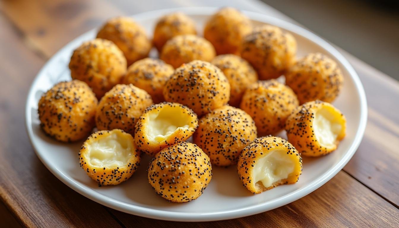 découvrez des bouchées savoureuses de fromage frais, délicatement enrobées de graines de pavot. parfaites pour un apéritif original ou une collation gourmande, ces petites bouchées allient textures croquantes et crémeuses pour un moment de plaisir à chaque bouchée.