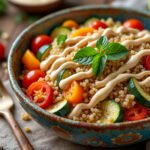 Bowl de quinoa, légumes rôtis et sauce tahini