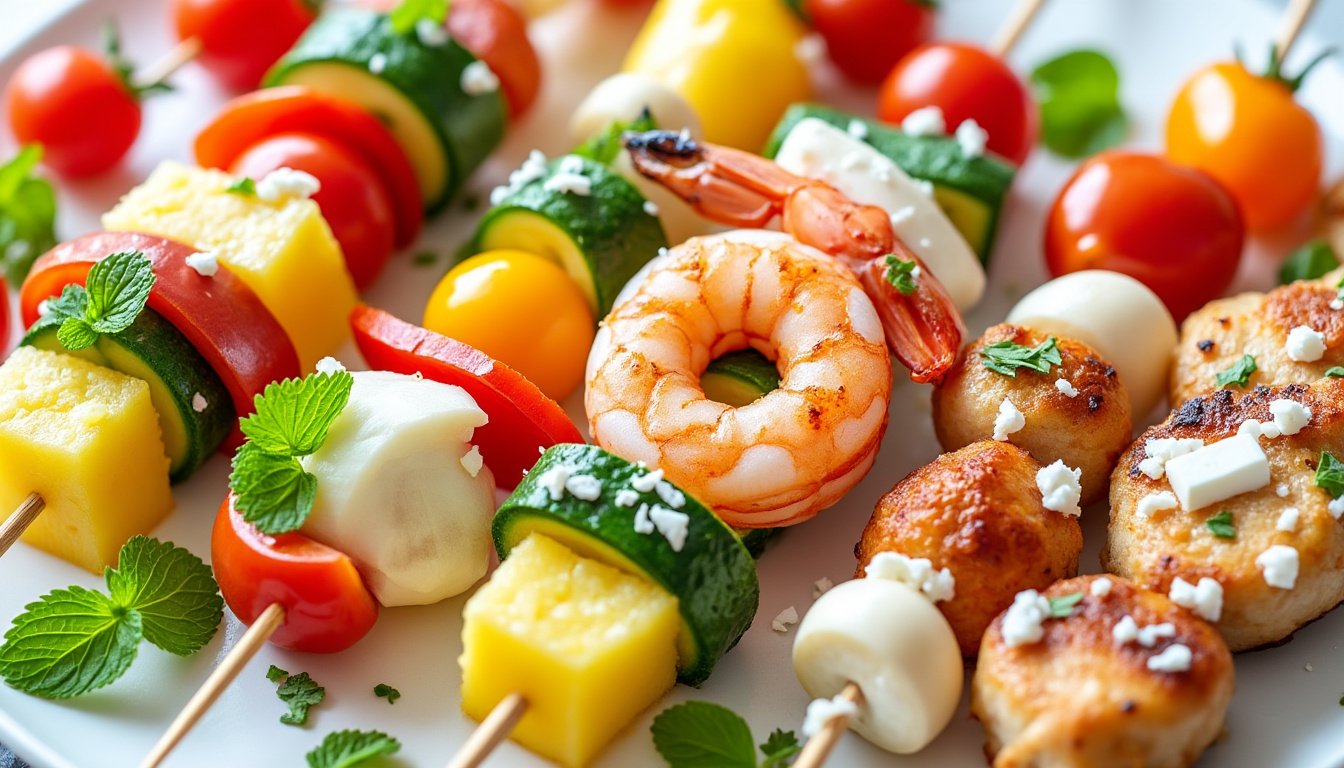 découvrez une délicieuse recette de brochettes de mozzarella, tomates cerises et basilic, parfaite pour vos apéritifs estivaux. ces mini-skewers colorés allient fraßcheur et goût, idéaux pour impressionner vos invités lors de vos soirées en plein air.