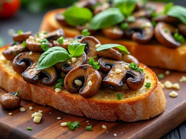 Bruschetta aux champignons et ail