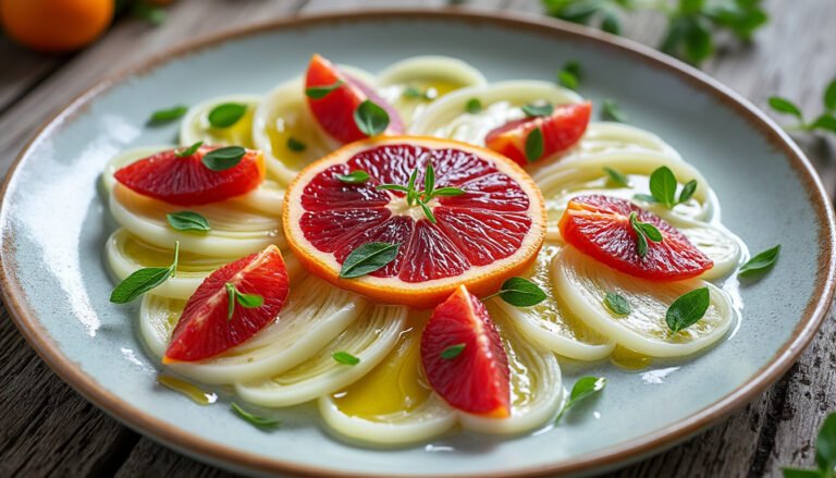 découvrez cette délicieuse recette de carpaccio de fenouil et oranges sanguines, un plat frais et raffiné qui allie le croquant du fenouil à la douceur acidulée des oranges. idéal en entrée ou en accompagnement, ce mélange de saveurs est parfait pour émerveiller vos invités.