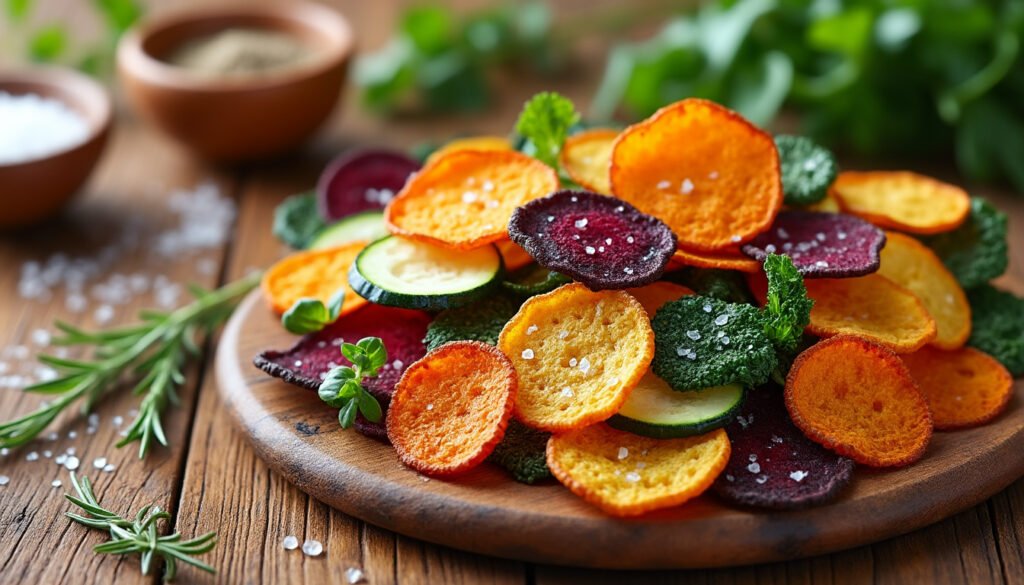 découvrez la recette simple et délicieuse des chips de légumes au four, un snack croustillant et sain parfait pour satisfaire vos envies de grignotage tout en ajoutant une touche de couleur et de saveur à vos apéritifs.