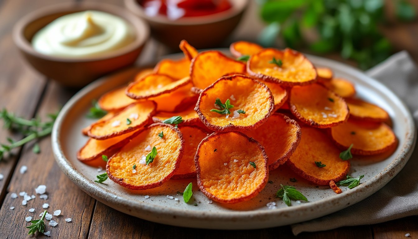 découvrez notre savoureuse recette de chips de patate douce maison, croustillantes et délicieusement assaisonnées. parfaites pour un apéritif sain et gourmand, ces chips pleines de saveurs raviront vos papilles. faciles à réaliser, elles sont la collation idéale pour tous les amoureux de la cuisine maison.