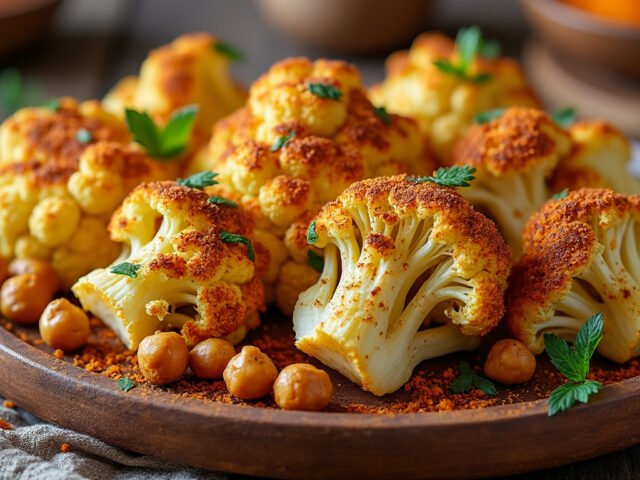 Chou-fleur rôti aux épices et pois chiches