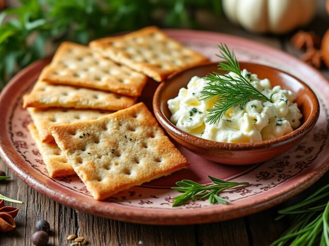 Crackers maison et fromage frais aux herbes