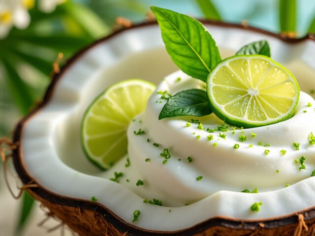 Crème de coco et zestes de citron vert