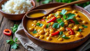 découvrez notre recette facile de curry de pois chiches au lait de coco préparée au cookeo. un plat savoureux et réconfortant, idéal pour un repas rapide et sain.