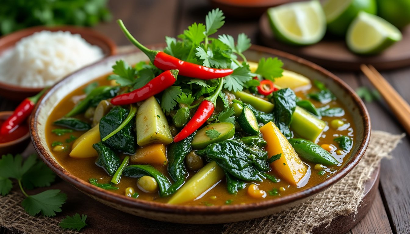 découvrez notre savoureux curry vert de légumes, riche en saveurs exotiques et préparé avec du lait de coco crémeux. une recette parfaite pour un repas sain et réconfortant, alliant épices parfumées et légumes frais.