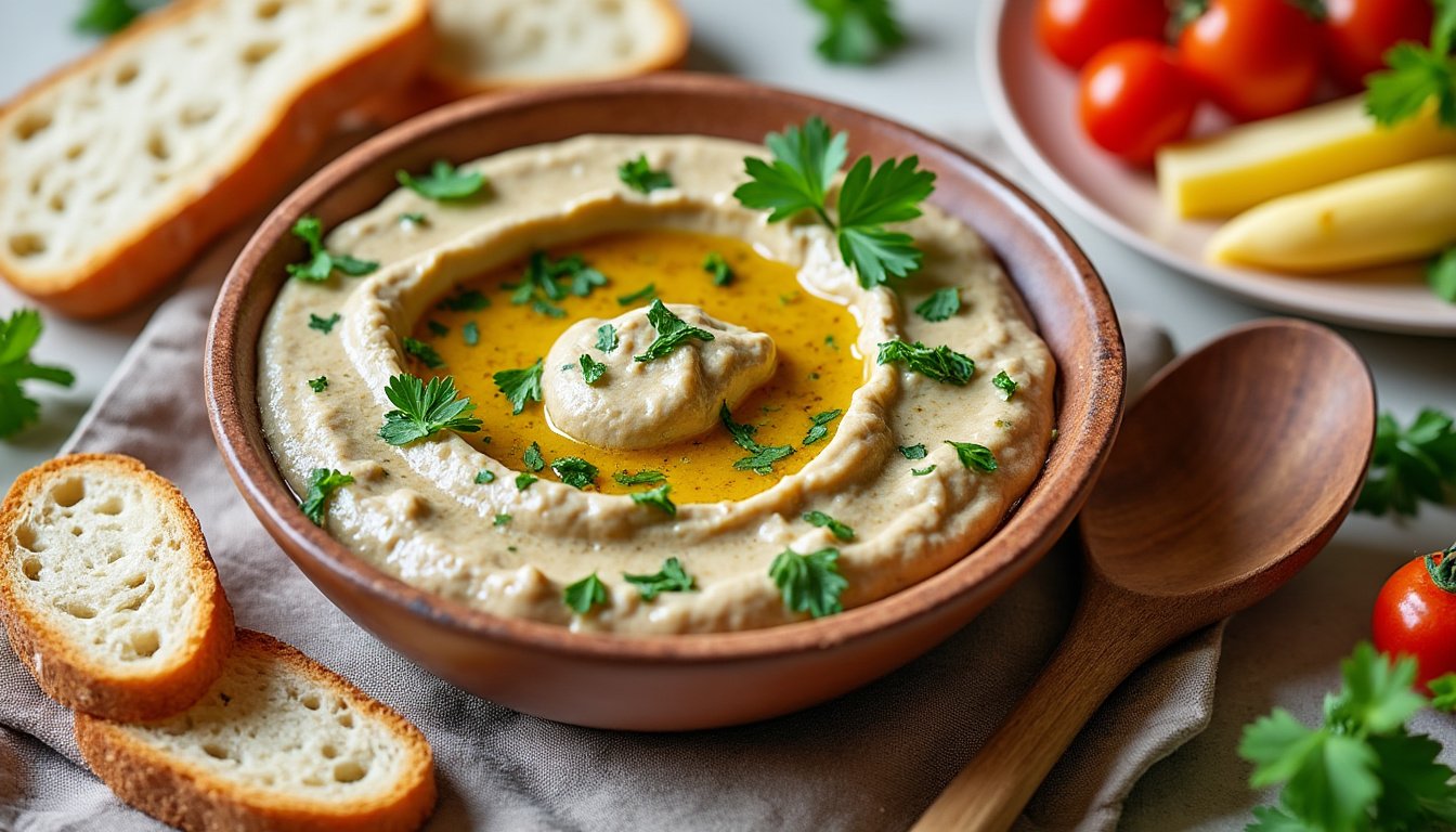 découvrez notre savoureux dip d’aubergines au sésame, une recette onctueuse et gourmande qui allie le goût riche des aubergines grillées à la douceur du sésame. parfait pour vos apéritifs ou vos plats d'accompagnements, ce mélange savoureux saura séduire vos convives. facile à préparer, il apporte une touche méditerranéenne à toutes vos tables.