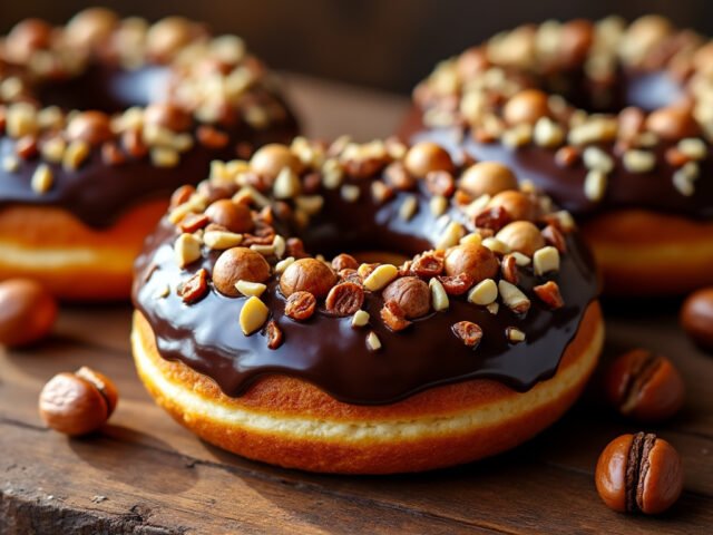 Donuts au chocolat et noisettes grillées