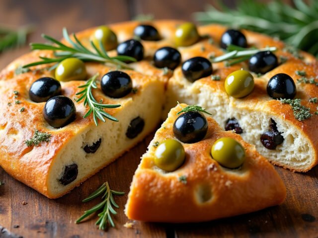 Focaccia aux olives et herbes