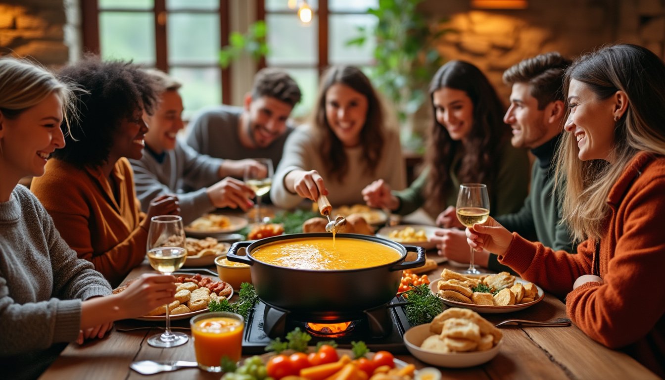 découvrez notre délicieuse fondue de fromage végétarienne, servie avec du pain complet croustillant. un plat savoureux et réconfortant, parfait pour partager entre amis ou en famille. savourez une expérience gastronomique unique qui allie fondant du fromage et la richesse du pain complet.