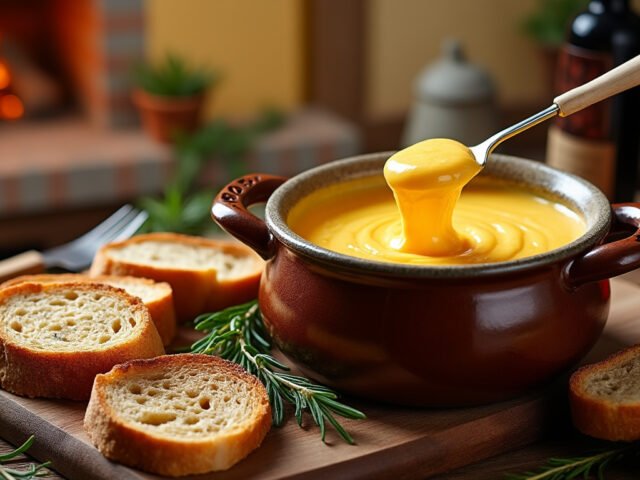 Fondue de fromage végétarienne avec pain complet