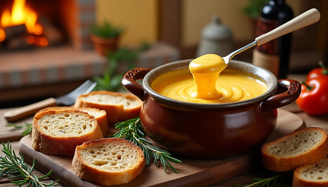 découvrez notre délicieuse fondue de fromage végétarienne accompagnée de pain complet, un plat savoureux et réconfortant qui ravira tous les amateurs de fromage. parfaite pour les soirées entre amis ou en famille, cette recette vous offre une expérience gourmande et saine.