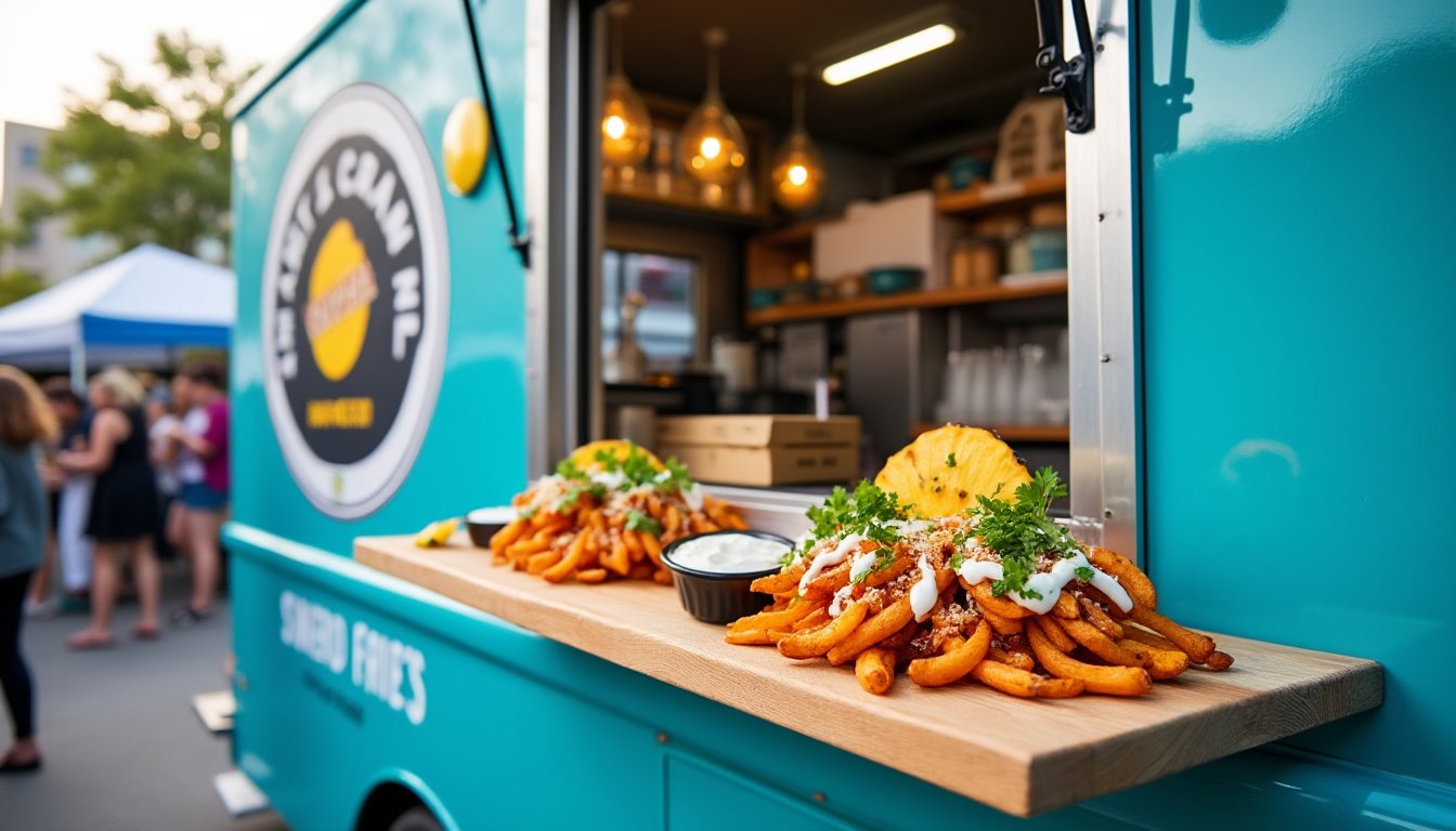 savourez des frites de patate douce délicieusement croustillantes, accompagnées d'une sauce moutarde crémeuse et piquante. un mélange parfait de douceur et de goût pour un en-cas irrésistible.