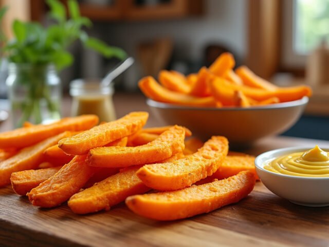 Frites de patate douce et sauce moutarde