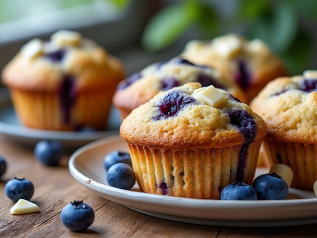 Muffins aux myrtilles et chocolat blanc