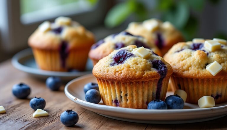 découvrez nos délicieux muffins aux myrtilles et chocolat blanc, un mélange parfait de saveurs sucrées et fruitées. idéals pour le petit-déjeuner ou le goûter, ces muffins moelleux vous séduiront à chaque bouchée.
