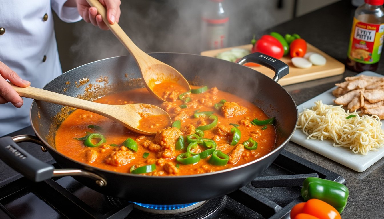 découvrez une recette savoureuse de nouilles de riz sautées au curry rouge, alliant des saveurs épicées et des ingrédients frais pour un plat délicieux qui ravira vos papilles. parfait pour un dîner rapide et réconfortant !