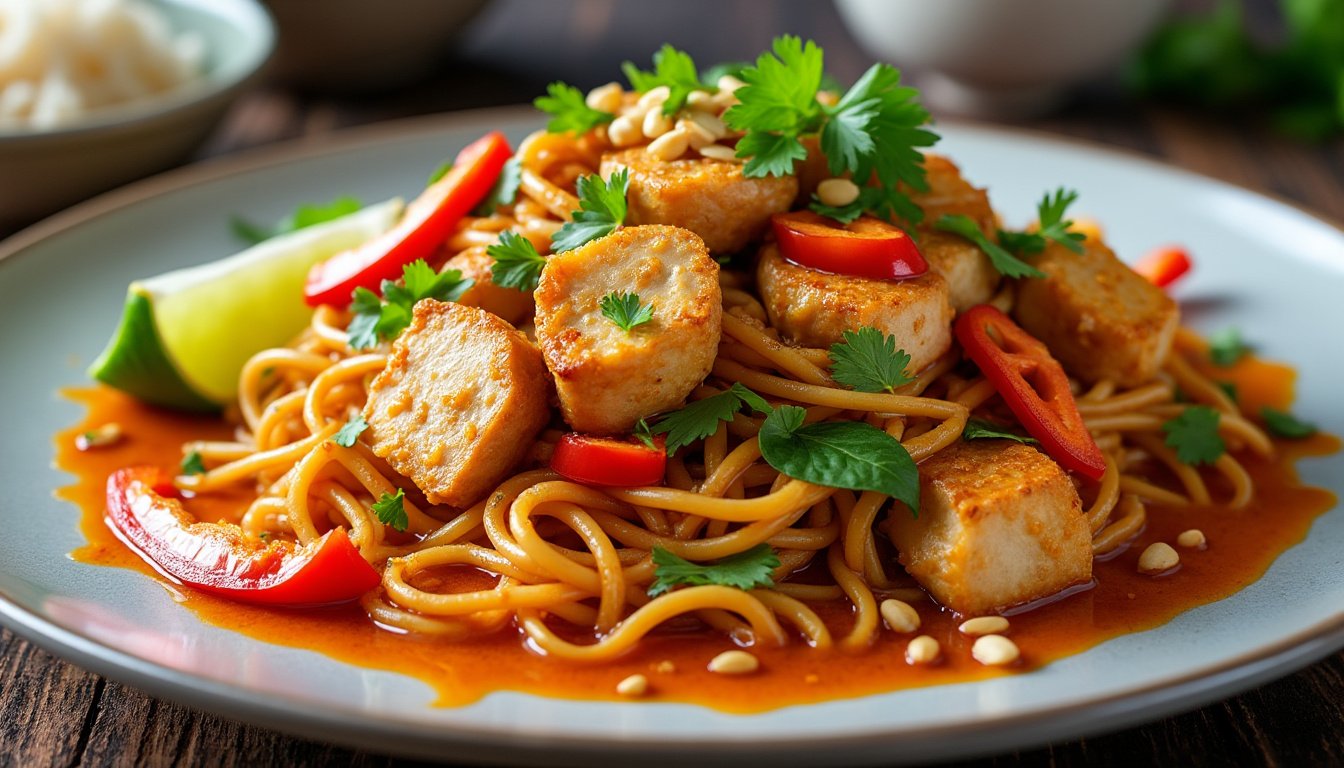 découvrez une recette savoureuse de nouilles de riz sautées au curry rouge, mêlant des arômes épicés et des légumes croquants pour un plat délicieux et réconfortant. parfait pour un repas rapide et plein de goût, cette spécialité asiatique saura ravir vos papilles !