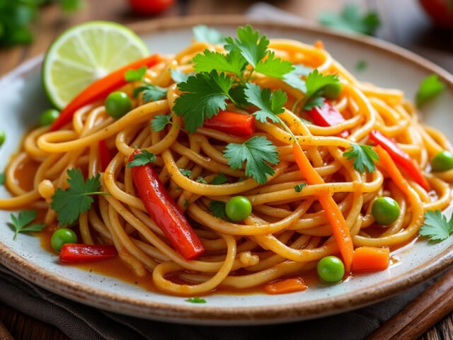 Nouilles de riz sautées au curry rouge